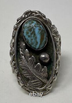 RARE Signed RA Early Heavy Cast Navajo Sterling Silver Turquoise Mens Ring 26g