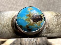 RARE early Southwestern TURQUOISE sterling cuff bracelet 7 geometric stamping