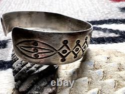 RARE early Southwestern TURQUOISE sterling cuff bracelet 7 geometric stamping