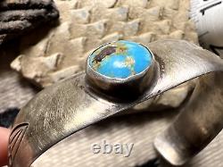 RARE early Southwestern TURQUOISE sterling cuff bracelet 7 geometric stamping