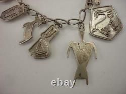 RAY TRACEY KNIFEWING Navajo 10 Charm Bracelet Sterling Silver Vtg 1980's Early