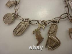 RAY TRACEY KNIFEWING Navajo 10 Charm Bracelet Sterling Silver Vtg 1980's Early
