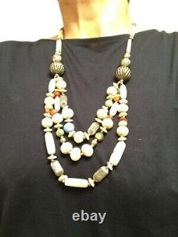 Rare Antique Early 1900's Navajo Carved Bovine Silver Treasure Fetish Necklace