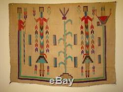 Rare Antique Navajo Sandpainting Yei Rug, Native American Early Weaving 44X56