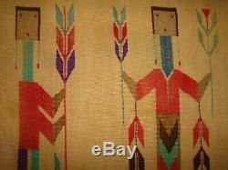 Rare Antique Navajo Sandpainting Yei Rug, Native American Early Weaving 44X56