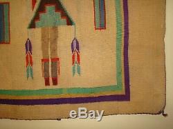 Rare Antique Navajo Sandpainting Yei Rug, Native American Early Weaving 44X56