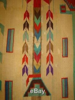 Rare Antique Navajo Sandpainting Yei Rug, Native American Early Weaving 44X56