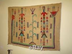 Rare Antique Navajo Sandpainting Yei Rug, Native American Early Weaving 44X56