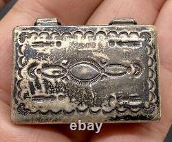 Rare Early 1900's Hopi MORRIS ROBINSON Hand Stamped Sterling Pill Trinket Box