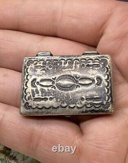 Rare Early 1900's Hopi MORRIS ROBINSON Hand Stamped Sterling Pill Trinket Box