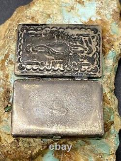 Rare Early 1900's Hopi MORRIS ROBINSON Hand Stamped Sterling Pill Trinket Box