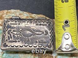 Rare Early 1900's Hopi MORRIS ROBINSON Hand Stamped Sterling Pill Trinket Box