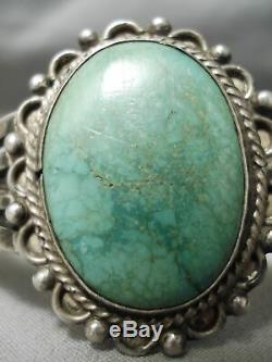 Rare Early 1900's Vintage Navajo Carico Lake Turquoise Sterling Silver Bracelet
