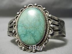 Rare Early 1900's Vintage Navajo Carico Lake Turquoise Sterling Silver Bracelet