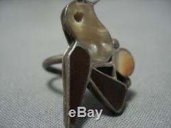 Rare Early 1900's Vintage Zuni Inlaid Sterling Silver Bird Ring Old