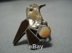 Rare Early 1900's Vintage Zuni Inlaid Sterling Silver Bird Ring Old