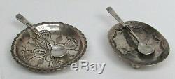 Rare Early 2 Native American Indian Sterling Silver Salt Dish & Spoon Set