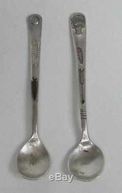 Rare Early 2 Native American Indian Sterling Silver Salt Dish & Spoon Set