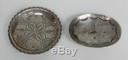 Rare Early 2 Native American Indian Sterling Silver Salt Dish & Spoon Set