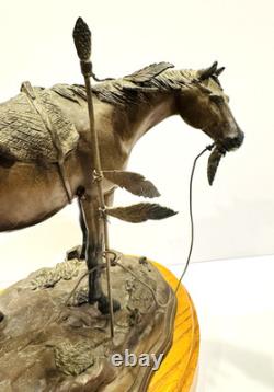 Rare Early Bob Parks Bronze Sculpture 2/35 Native American War Horse Signed 1974