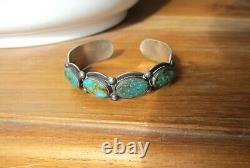 Rare Early Fred Harvey Era Navajo Bracelet Green Turquoise Sterling GORGEOUS