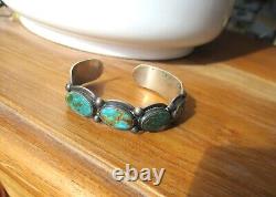 Rare Early Fred Harvey Era Navajo Bracelet Green Turquoise Sterling GORGEOUS