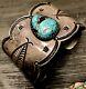 Rare Early Hand Wrought Ingot Coin Silver Gem Turquoise Cuff Bracelet 121g Sign