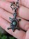 Rare Early Native Turtle Pendant Harvey Era Stamped Turquoise Sterling Navajo