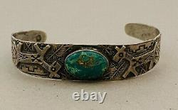 Rare Early Navajo Fred Harvey Era Turquoise Sterling Silver Cuff Bracelet. 925