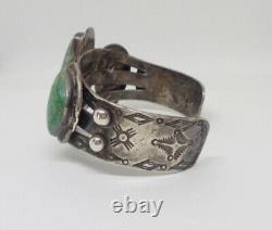 Rare Early Navajo Ingot Harvey Era Silver Green Turquoise Cuff Bracelet Old Pawn