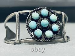 Rare Early Satellite Turquoise Cluster Vintage Navajo Sterling Silver Bracelet