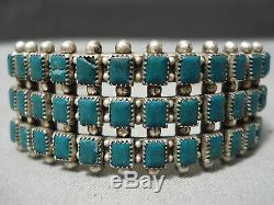 Rare Early Vintage Navajo Squared Turquoise Sterling Silver Bracelet Old