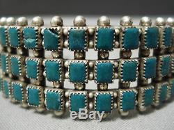 Rare Early Vintage Navajo Squared Turquoise Sterling Silver Bracelet Old