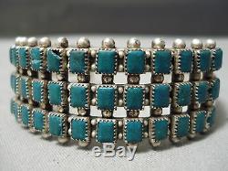 Rare Early Vintage Navajo Squared Turquoise Sterling Silver Bracelet Old