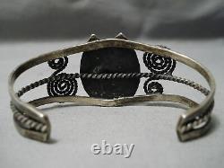 Rare Early Vintage Navajo Swirling Sterling Silver Tiger's Eye Bracelet