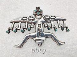 Rare Early Vtg Zuni Silver Lightning Bolt Turquoise Knifewing Kachina Snake Pin