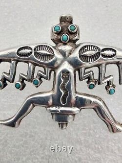 Rare Early Vtg Zuni Silver Lightning Bolt Turquoise Knifewing Kachina Snake Pin