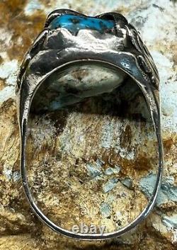 Rare Large Early Zuni Dan Simplicio Sterling Turquoise Coral Snake Ring Size 14+