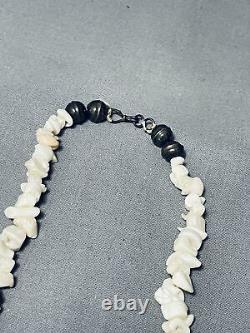 Rare Long Natural White Coral Early Vintage Navajo Sterling Silver Necklace