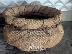 Rare Native American Basket Early 20th C, with Rabbit Fur-Handwoven 1920's, 16W