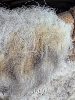 Rare Native American Basket Early 20th C, with Rabbit Fur-Handwoven 1920's, 16W