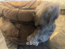 Rare Native American Basket Early 20th C, with Rabbit Fur-Handwoven 1920's, 16W