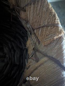 Rare Native American Basket Early 20th C, with Rabbit Fur-Handwoven 1920's, 16W