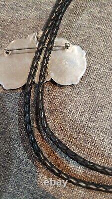 Rare Vintage Sterling silver turquoise And Other Stones Floral Carved bolo tie
