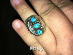 Rare early Julian Arviso Navijo ring Turquoise & Sterling silver size 9 old pawn