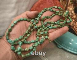 Rare vintage Sterling gold vermeil Chinese turquoise 3 Strand necklace