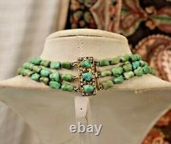 Rare vintage Sterling gold vermeil Chinese turquoise 3 Strand necklace