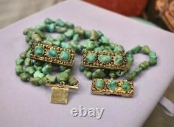 Rare vintage Sterling gold vermeil Chinese turquoise 3 Strand necklace