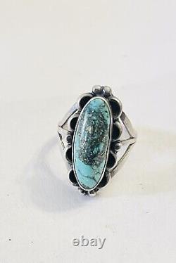 Remarkable Early 1900's Coin Sterling Silver Turquoise Ring Navajo Size 7.5