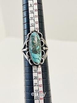 Remarkable Early 1900's Coin Sterling Silver Turquoise Ring Navajo Size 7.5